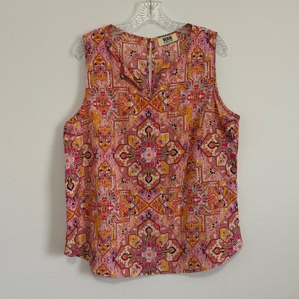 VERSE Made in USA Sleeveless V-Neck Colorful Boho Geo Blouse  Women's Size XXL.